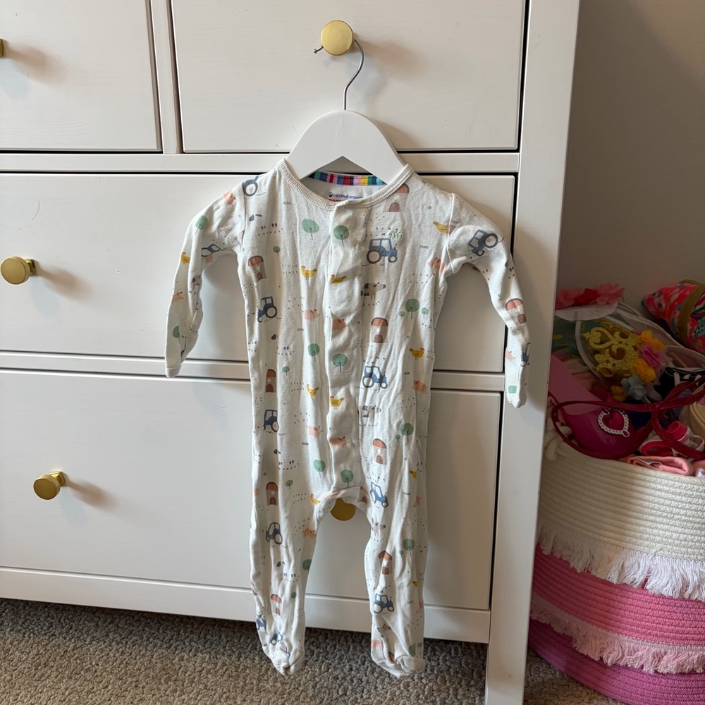 Soft Cotton White Baby One-Piece Pajamas with Multicolor Print